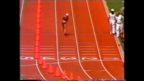 Marathon runner staggering towards finish line. Gabriela andersen-schiess.