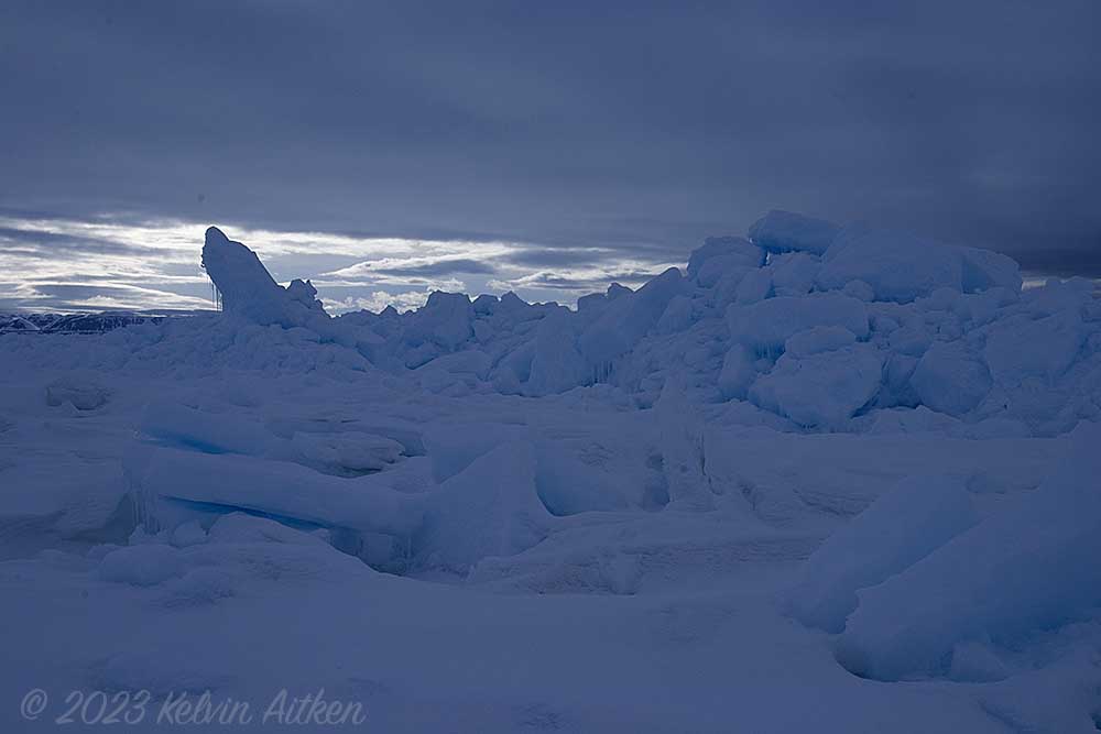 Ice jumble during a very dark, overcaste dat in the arctic