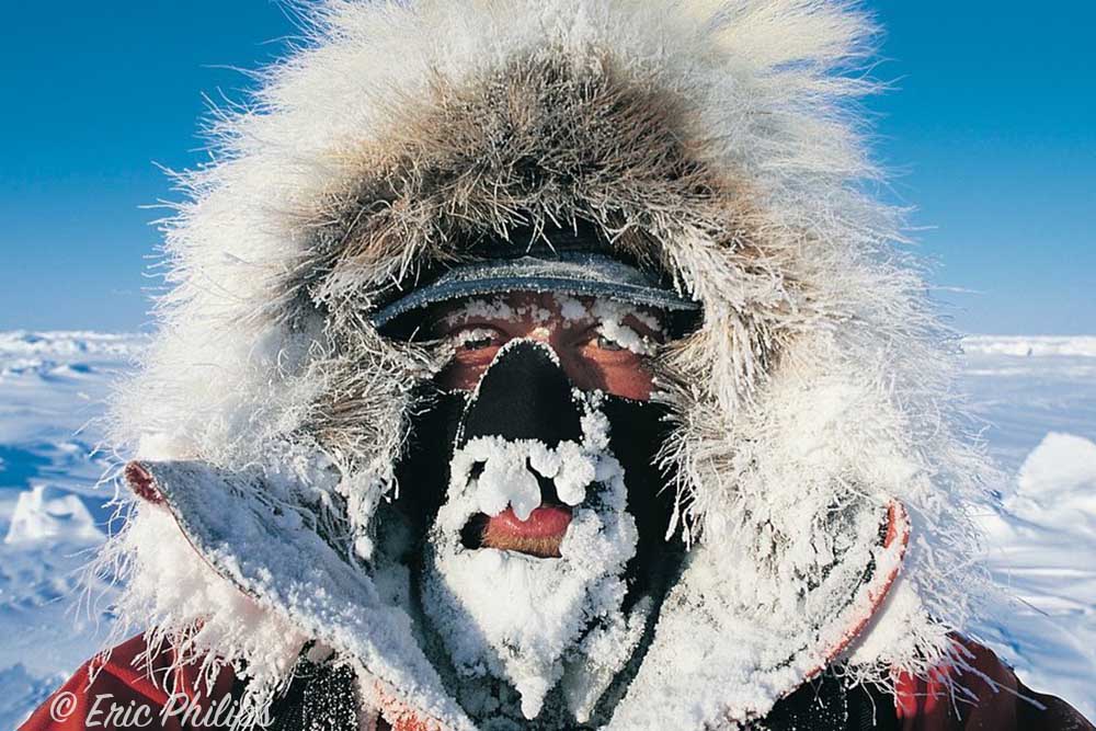 Ice encrusted face mask in Antarctica