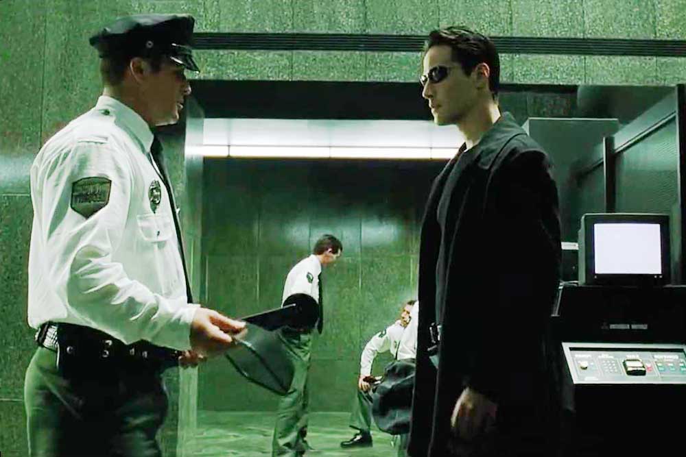 Security guard with metal detector